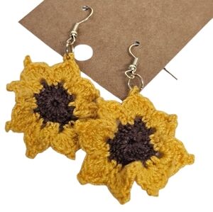 Handmade Crochet Sunflower Earrings – 6 cm | Nickel Free | Cotton Yarn